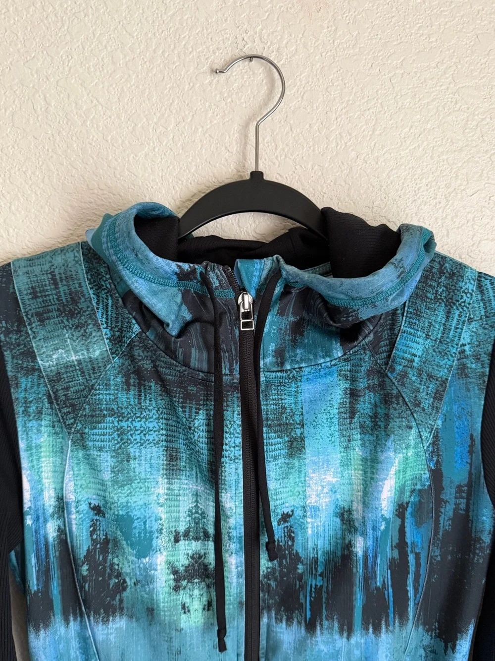 ALO Flow Full Zip Hoodie Jacket Blue-Green Water Color Print S